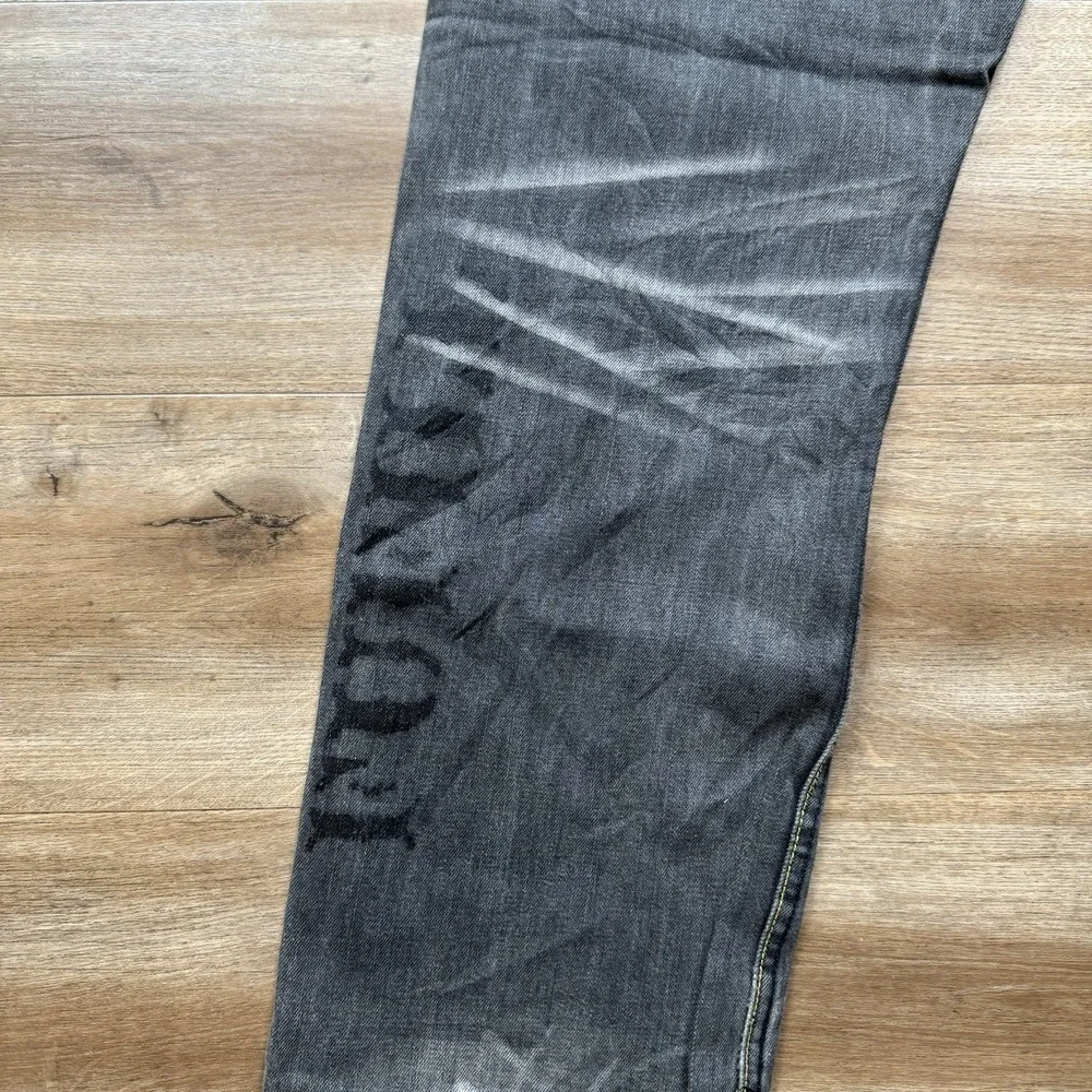 Selvedge Jeans Mens 32x29 Gray Distressed Fade Embroidered Crossbones Streetwear